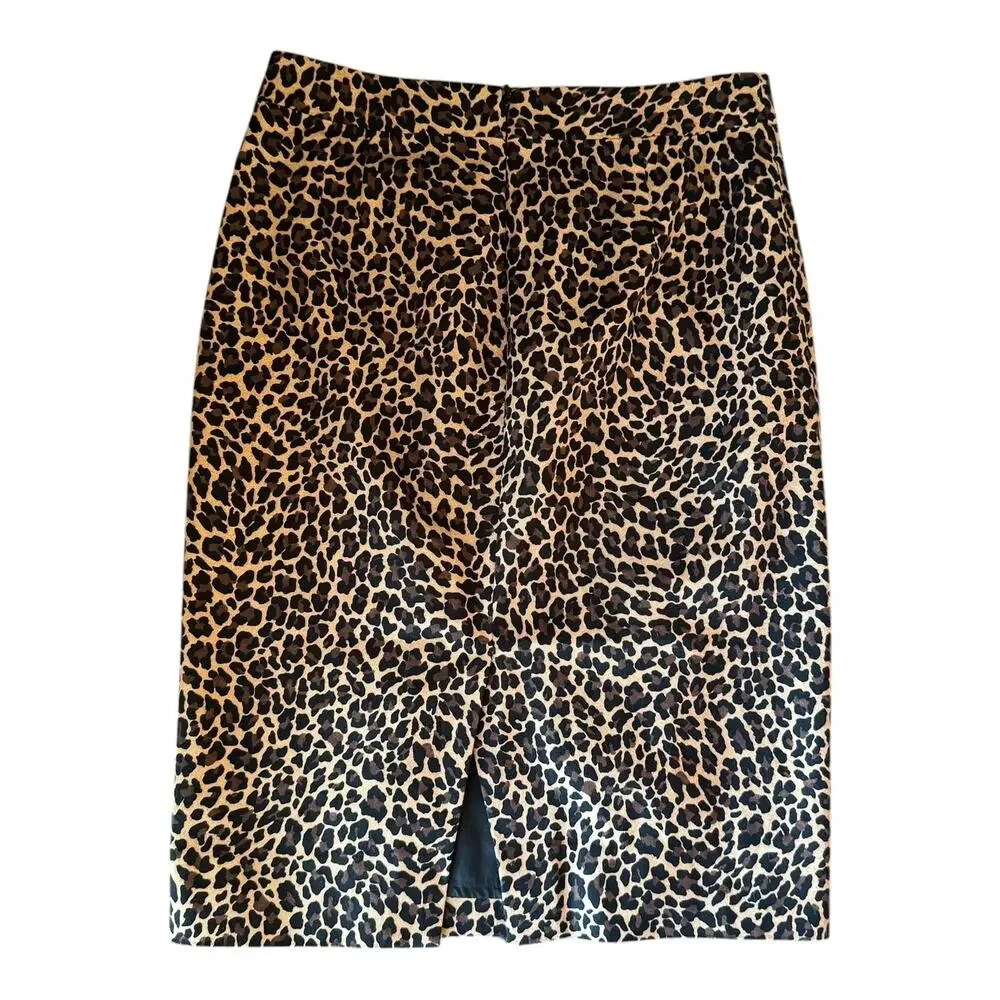 J.Crew No. 2 Pencil Skirt in Leopard Bi-Stretch Cotton Brown Black size 4
